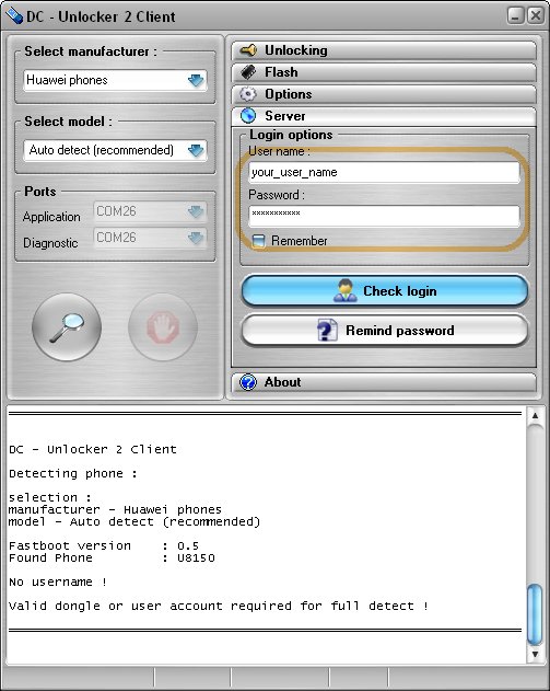 Huawei IDEOS U8150 detect and unlock procedure. Enter your username and password.