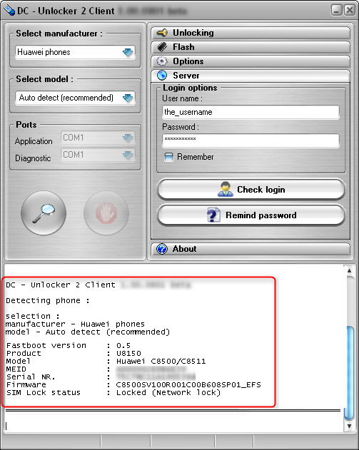 Huawei C8500/C8511 detect and unlock procedure. Fully detect.