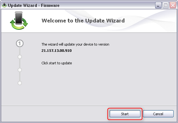 Click start in update wizard