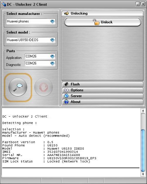 Huawei U8150 detect and unlock procedure