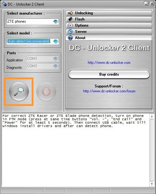 ZTE Racer, Blade detect and unlock procedure. Press detect button
