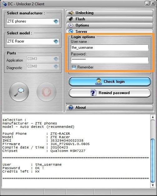 ZTE Racer, Blade detect and unlock procedure. Enter your username and password.