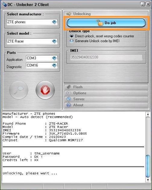 ZTE Racer, Blade detect and unlock procedure