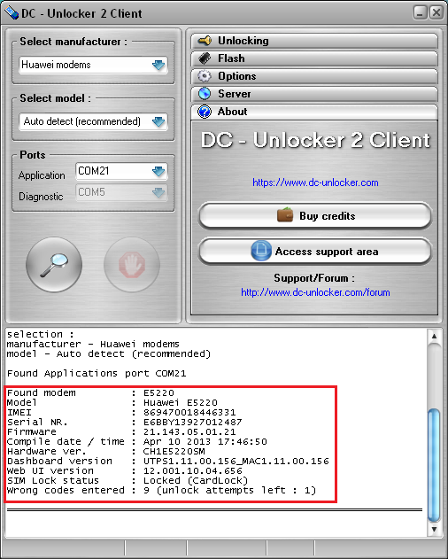 Huawei e5220 unlock code